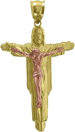 Diamond2Deal Mothers Day Gifts 14k Two-Tone Gold Religious Crucifix Cross Jesus Religious Charm Pendant for Mom