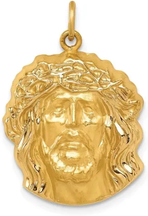 Diamond2Deal Mothers Day Gifts 14K Yellow Gold Hollow Polished Satin Medium Jesus Medal Pendant for Mom Pendant for Mom