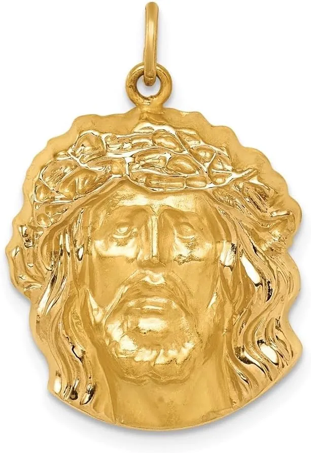 Diamond2Deal Mothers Day Gifts 14K Yellow Gold Hollow Polished Satin Medium Jesus Medal Pendant for Mom Pendant for Mom