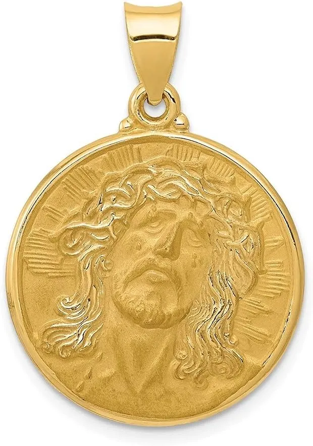 Diamond2Deal Mothers Day Gifts 14k Yellow Gold Polished and Satin Face of Jesus Medal Pendant for Mom Pendant for Mom (L- 24 mm W- 21 mm)