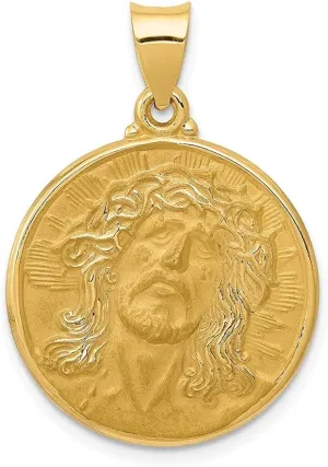 Diamond2Deal Mothers Day Gifts 14k Yellow Gold Polished and Satin Face of Jesus Medal Pendant for Mom Pendant for Mom (L- 24 mm W- 21 mm)