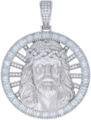Diamond2Deal Mothers Day Gifts 925 Sterling Silver Baguette Round Cubic Zirconia Medal Pendant for Momlion Jesus Religious Charm Pendant for Mom