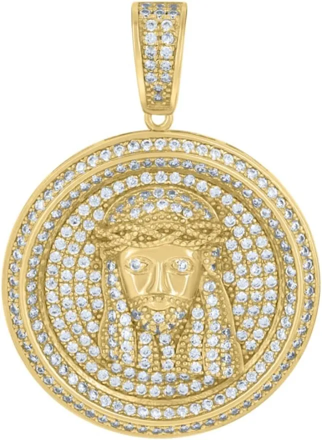 Diamond2Deal Mothers Day Gifts 925 Sterling Silver Yellow-Tone Cubic Zirconia Jesus Religious Charm Pendant for Mom