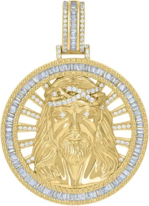 Diamond2Deal Mothers Day Gifts 925 Sterling Silver Yellow-Tone Cubic Zirconia Medal Pendant for Momlion Jesus Religious Charm Pendant for Mom