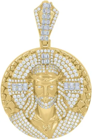 Diamond2Deal Mothers Day Gifts 925 Sterling Silver Yellow-Tone Cubic Zirconia Medal Pendant for Momlion Jesus Religious Charm Pendant for Mom