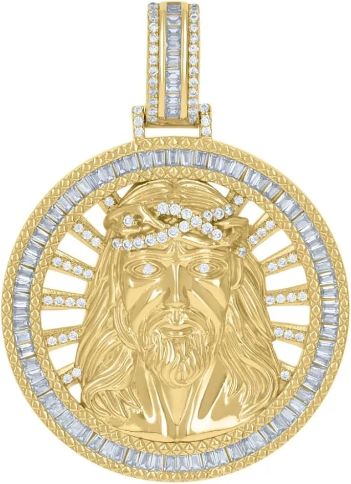 Diamond2Deal Mothers Day Gifts 925 Sterling Silver Yellow-Tone Cubic Zirconia Medal Pendant for Momlion Jesus Religious Charm Pendant for Mom