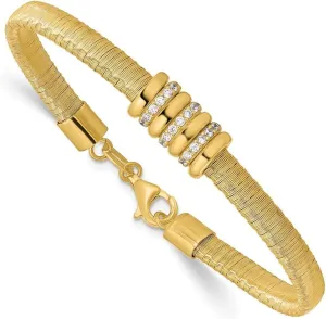 Diamond2Deal Mothers Day Gifts Sterling Silver Gold-tone Cubic Zirconia with 1in Safety Chain Flex Bangle Bracelet for Mom