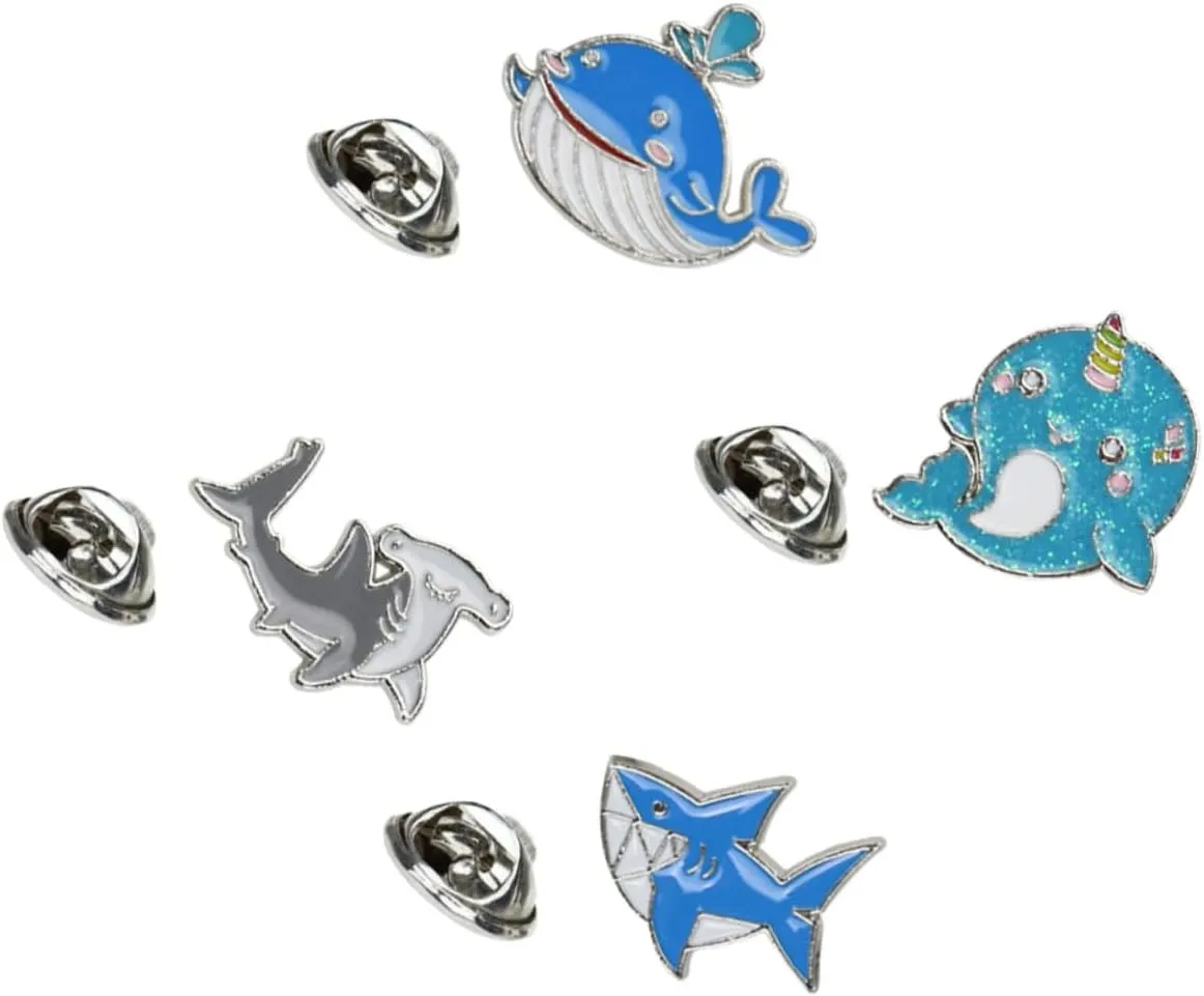 Didiseaon 4pcs Animal Brooch Pin Creative Dolphin Shark Whale Breastpin Cute Cartoon Marine Animal Brooch for Boys and Girls Girl