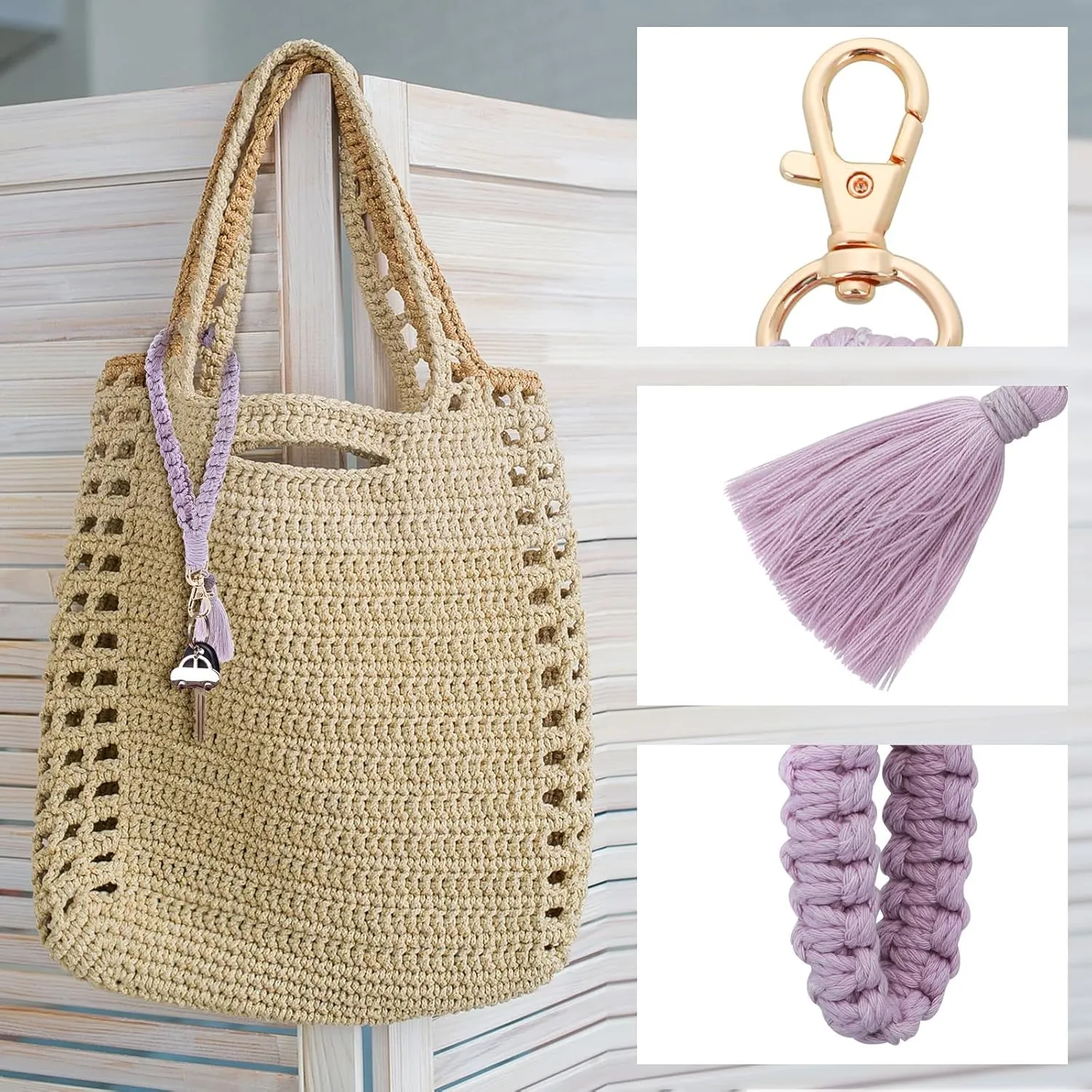 DIVINA VITAE Macrame Keychain Boho Keychain Wristlet Bracelet Handmade Braided Keychains Tassel Keyring Holder Wrist Lanyard