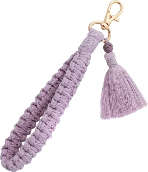 DIVINA VITAE Macrame Keychain Boho Keychain Wristlet Bracelet Handmade Braided Keychains Tassel Keyring Holder Wrist Lanyard