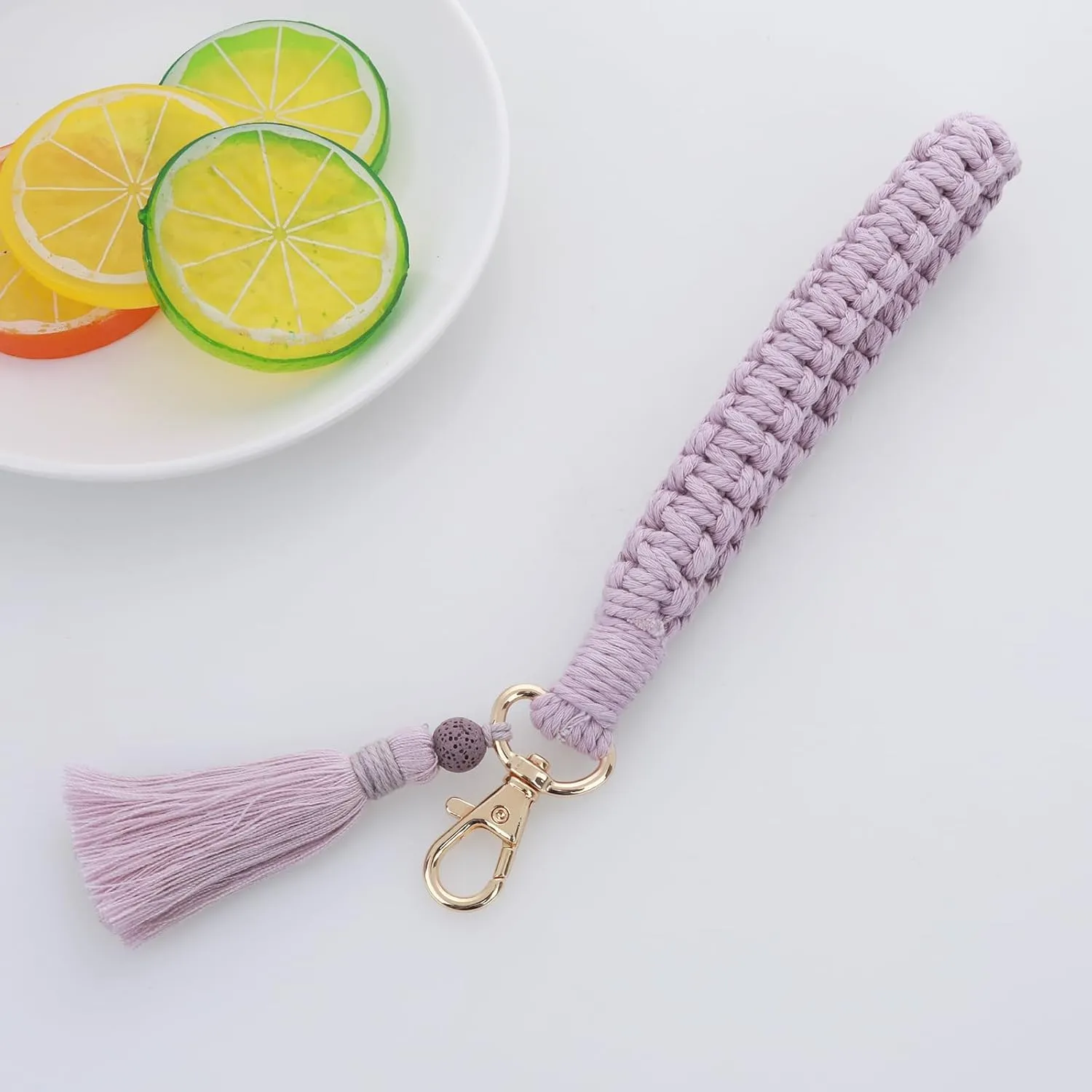DIVINA VITAE Macrame Keychain Boho Keychain Wristlet Bracelet Handmade Braided Keychains Tassel Keyring Holder Wrist Lanyard