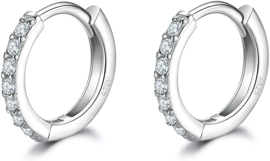 Dlihc Sterling Silver Hoop Earrings Sterling Silver Stud Earrings for Women 6 Pairs Hypoallergenic Tiny Cubic Zirconia Stud Set Cartilage Hoops