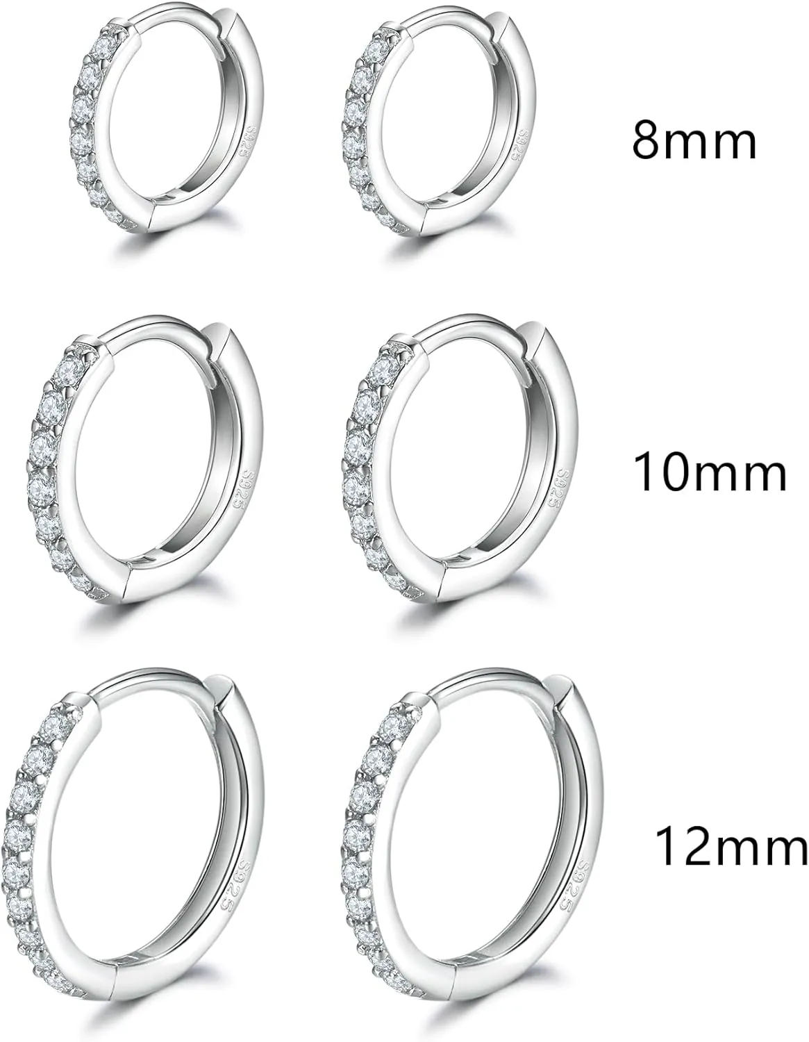 Dlihc Sterling Silver Hoop Earrings Sterling Silver Stud Earrings for Women 6 Pairs Hypoallergenic Tiny Cubic Zirconia Stud Set Cartilage Hoops