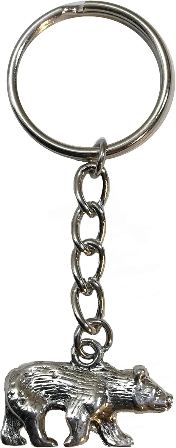 Double sided Pewter Antique Silver Color Bear Keychain