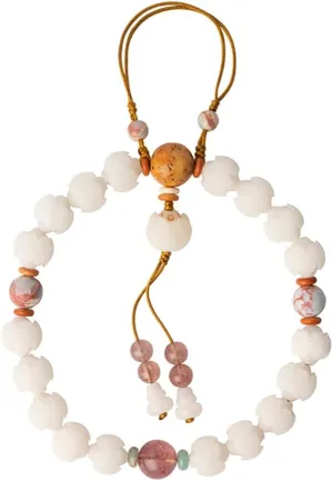 DOWNER Buddhist Prayer Beads Bracelet,bead bracelet,Prayer Beads,White Jade Bodhi Lotus Hand String Bodhi Buddha Beads Rosary Beads for Men And Women with A Single Ring Bracelet
