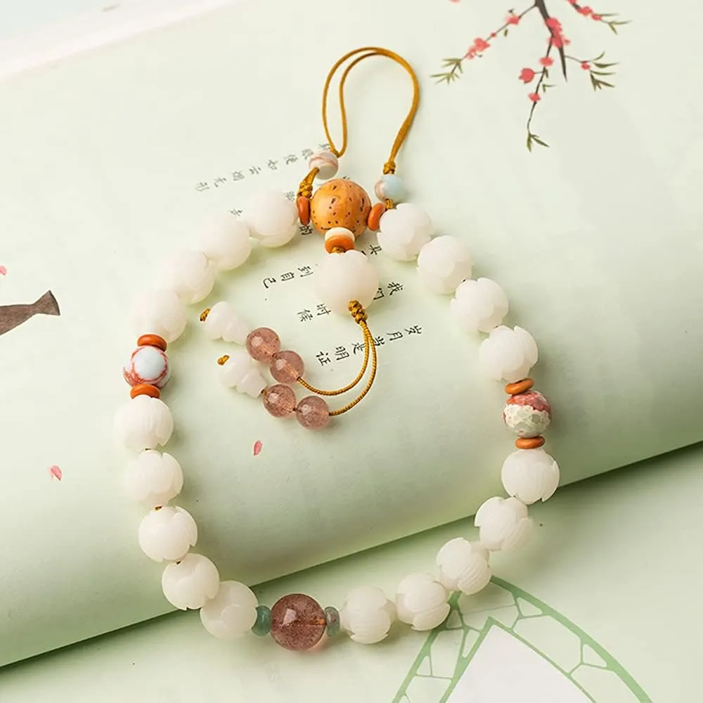 DOWNER Buddhist Prayer Beads Bracelet,bead bracelet,Prayer Beads,White Jade Bodhi Lotus Hand String Bodhi Buddha Beads Rosary Beads for Men And Women with A Single Ring Bracelet