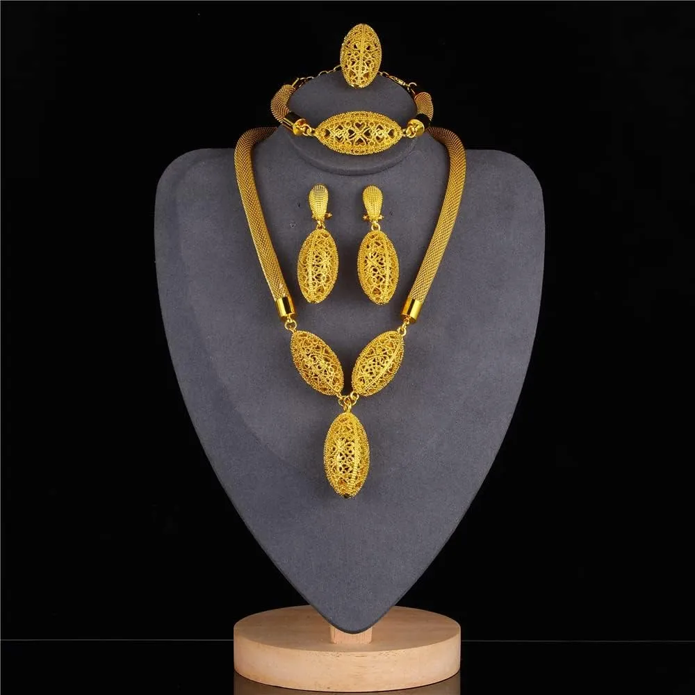 Dubai Gold Jewelry Sets for Women 24K Gold Plated Costume Jewelry for Women Prom Jewelry Sets Valentines Anniversary Birthday Gifts