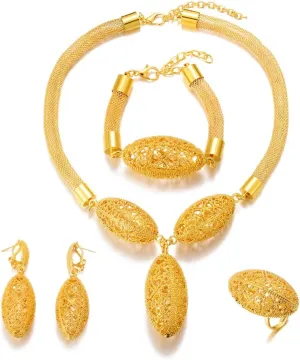 Dubai Gold Jewelry Sets for Women 24K Gold Plated Costume Jewelry for Women Prom Jewelry Sets Valentines Anniversary Birthday Gifts