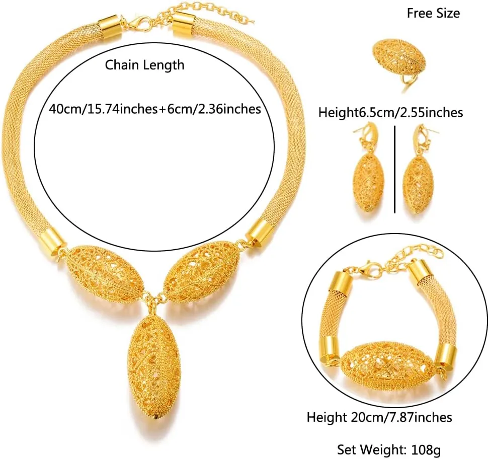 Dubai Gold Jewelry Sets for Women 24K Gold Plated Costume Jewelry for Women Prom Jewelry Sets Valentines Anniversary Birthday Gifts