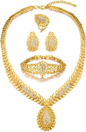Dubai Gold Jewelry Sets for Women Golden Luxury 4Pcs Gold Costume Jewelry Sets for Women Mother's Day Gifts
