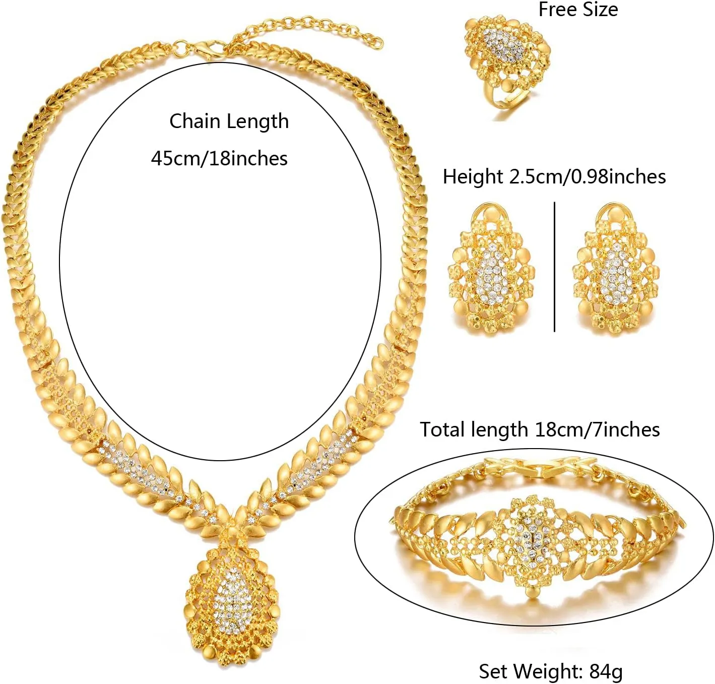 Dubai Gold Jewelry Sets for Women Golden Luxury 4Pcs Gold Costume Jewelry Sets for Women Mother's Day Gifts