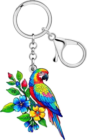 DUOWEI Cute Colorful Tropical Parrot Keychain Key Ring Bird Lovers Gifts for Women Girls Car Keys Wallet Backpack Accessories
