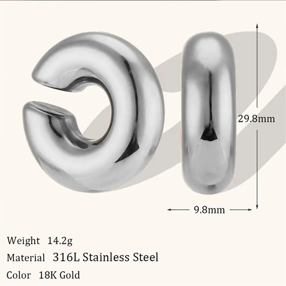 Ear Cuff Chunky Cartilage Minimalist Earrings for Women Non Pierced Ear Fashion Trendy Wrap Fake Huggie Round Hoop Hypoallergenic Stainless Steel Jewelry Gift