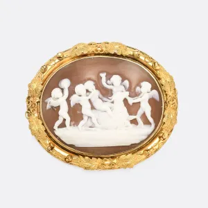 Early Victorian "Bacchanal of Putti" Cameo Brooch