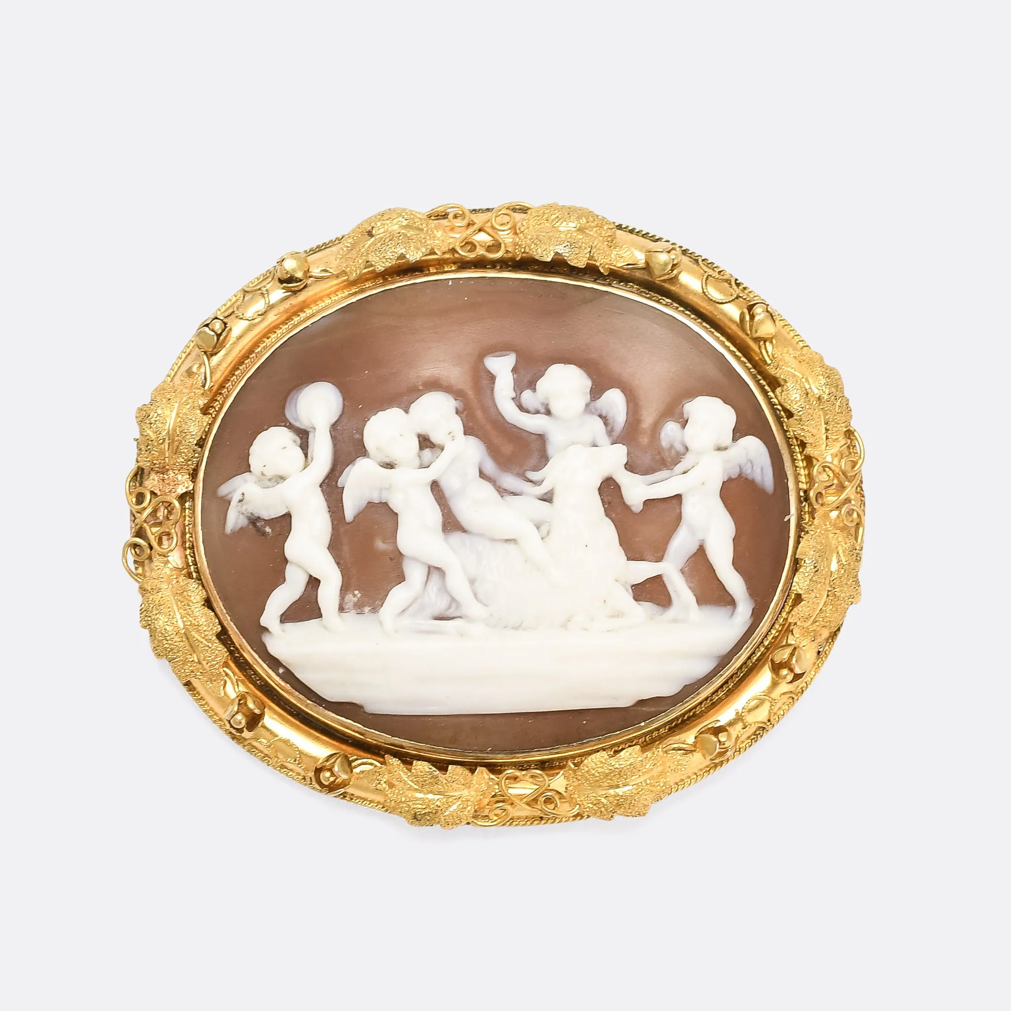Early Victorian "Bacchanal of Putti" Cameo Brooch