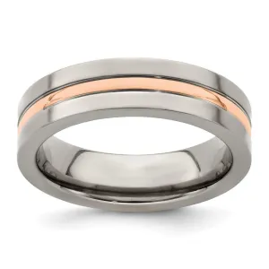 Edward Mirell Titanium and 14k Rose Gold Grooved 6mm Band