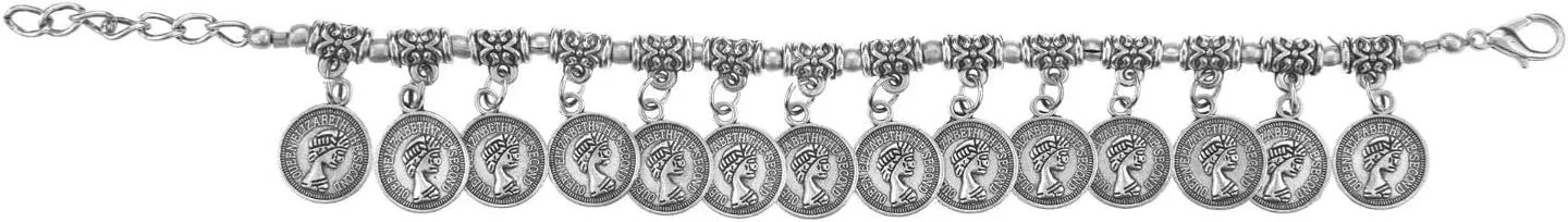 Efulgenz Boho Vintage Gypsy Tribal Indian Oxidized Silver Coin Charm Chain Bracelet Gift Jewelry