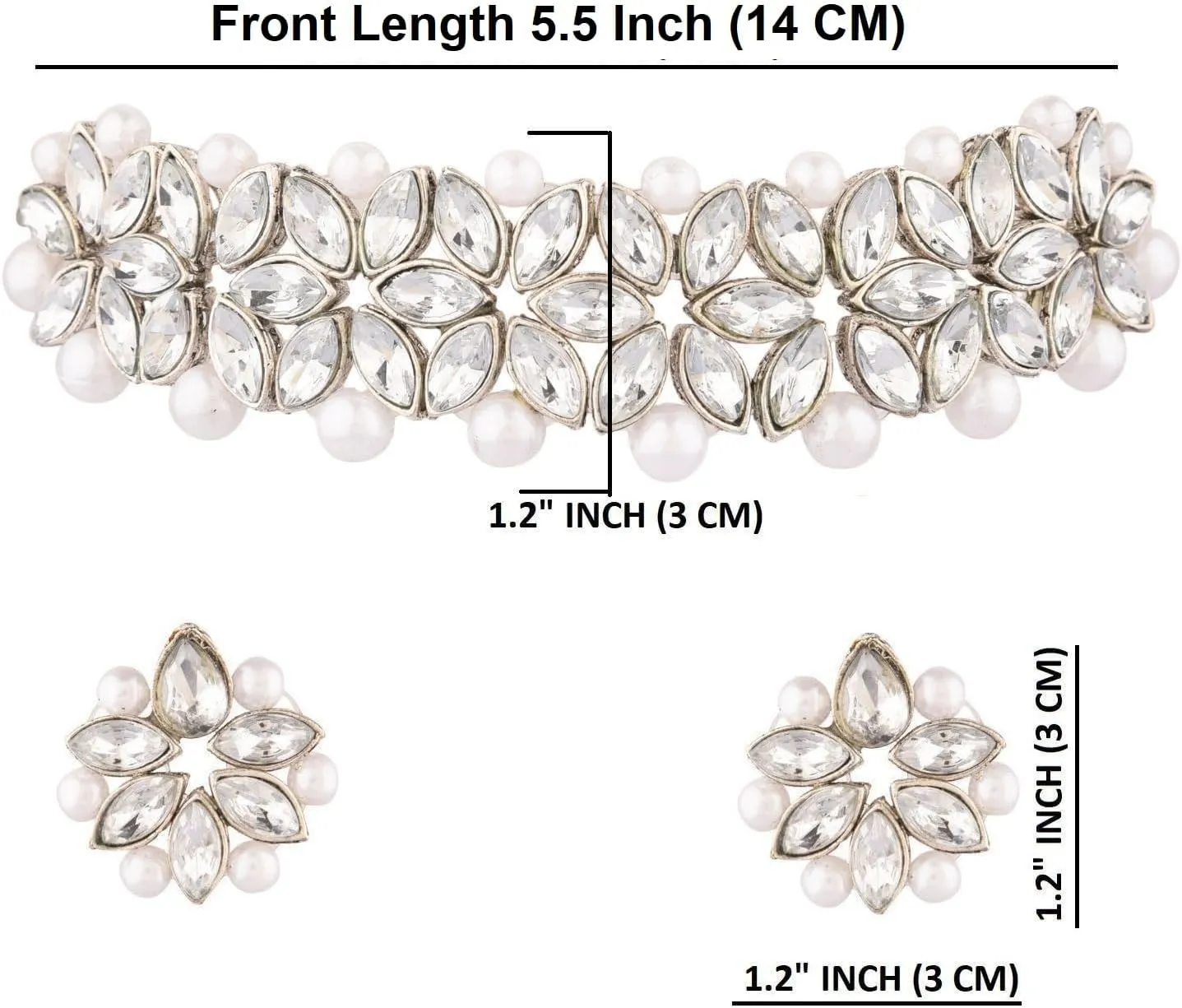 Efulgenz Faux Pearl Choker Indian Jewelry Sets for Women Crystal Kundan Pearl Necklace Set Beaded Faux Pearl Necklace Earrings Bollywood Fashion Jewelry Wedding Bridal Jewelry Set