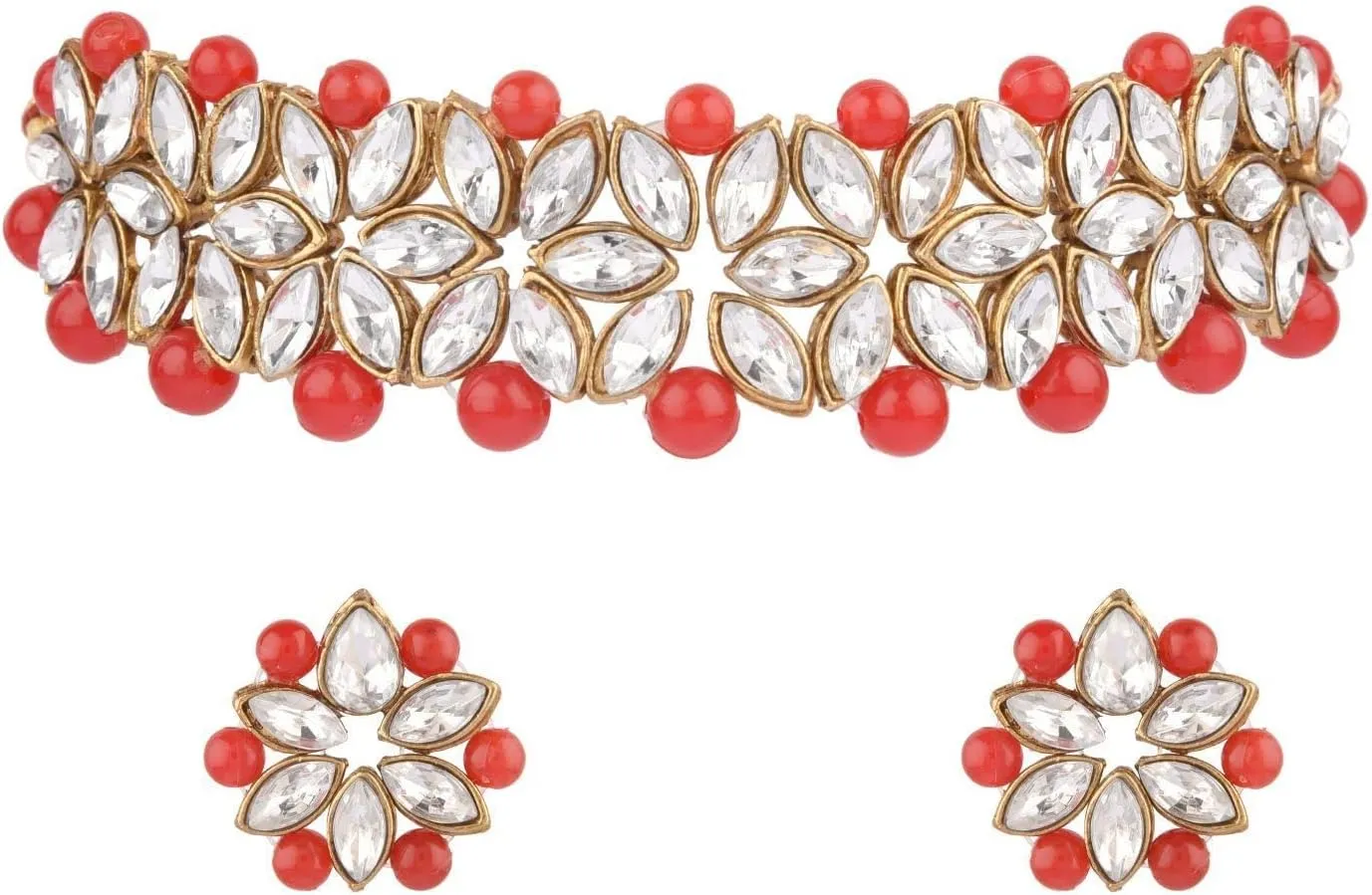 Efulgenz Faux Pearl Choker Indian Jewelry Sets for Women Crystal Kundan Pearl Necklace Set Beaded Faux Pearl Necklace Earrings Bollywood Fashion Jewelry Wedding Bridal Jewelry Set