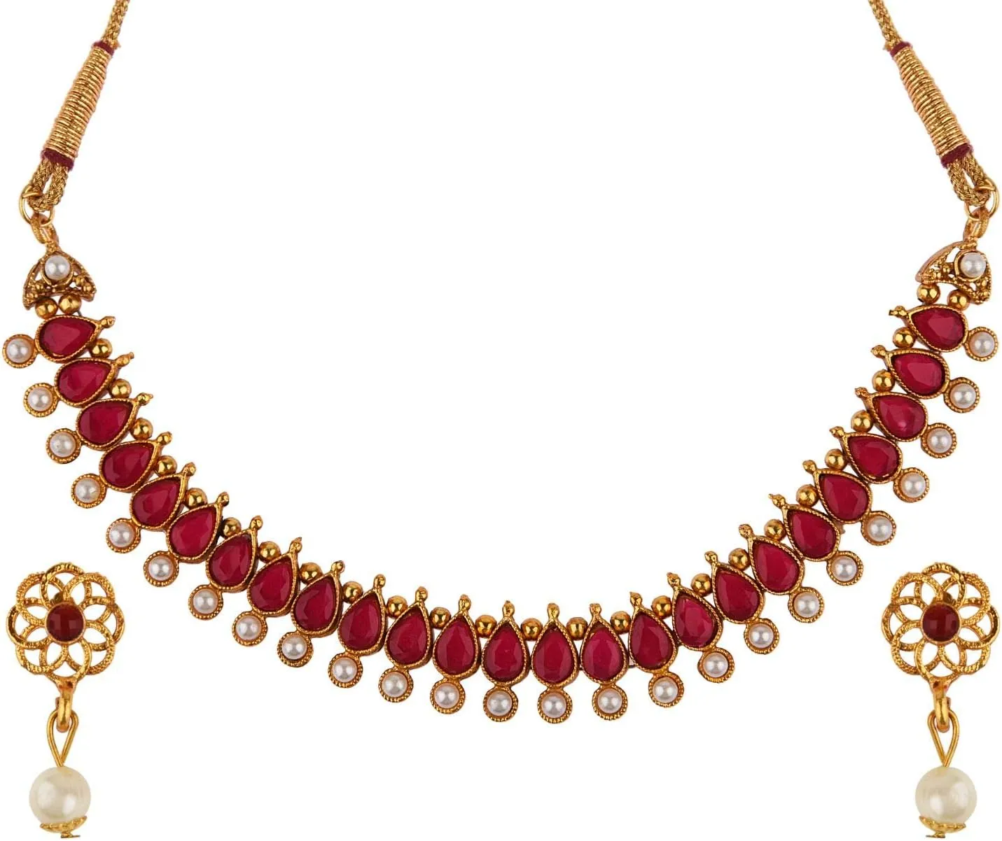 Efulgenz Indian Choker Sets Crystal Indian Jewelry Sets for Women Bollywood Faux Kundan Pearl Choker Necklace Earrings Set Wedding Jewelry for Women