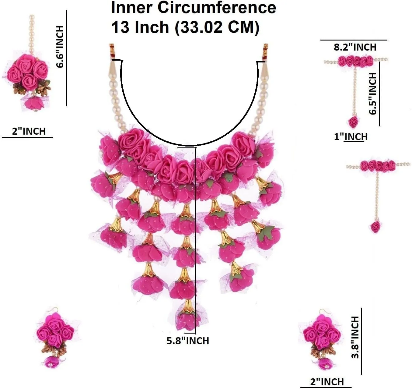 Efulgenz Indian Floral Haldi Mehandi Jewelry Set for Women Necklace Earrings Maangtikka Bracelet Set Flower Haldi Mehandi Jewelry Bollywood Bridal Wedding Jewelry