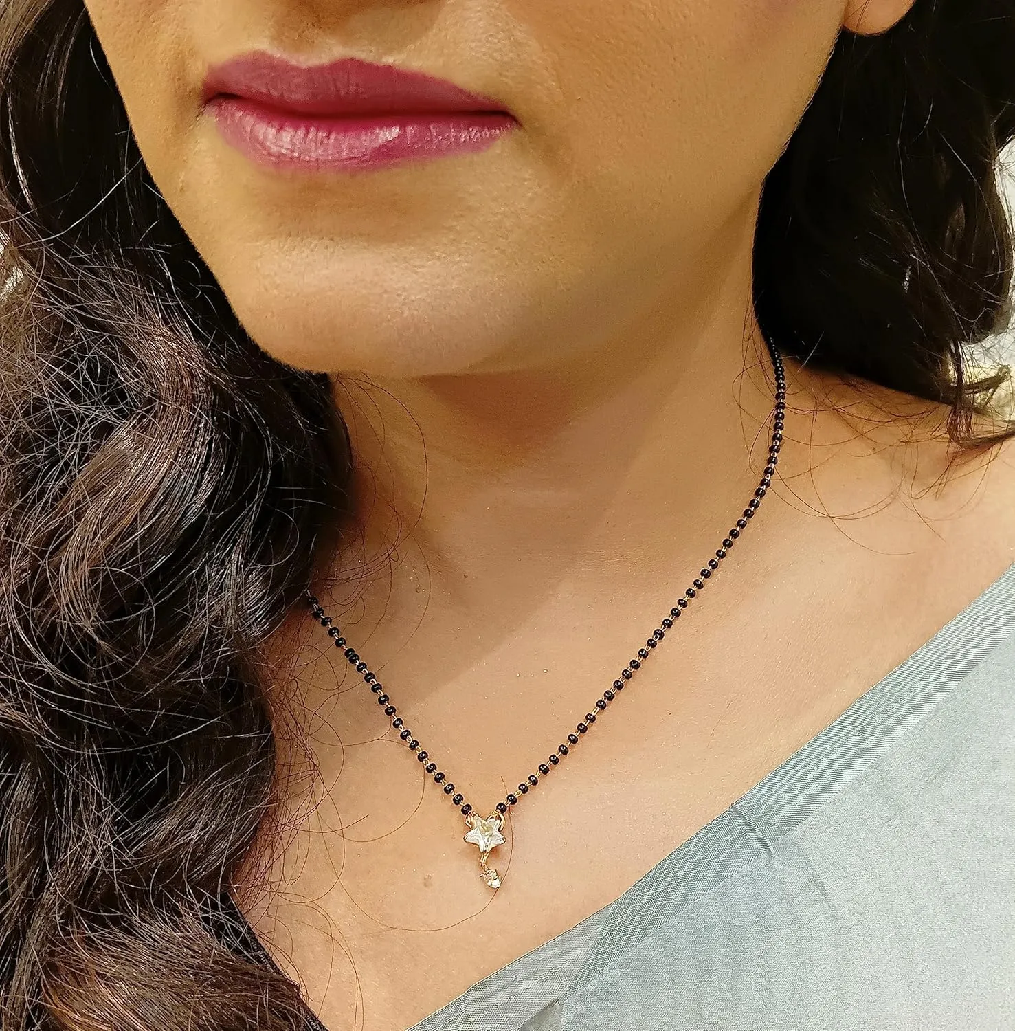 Efulgenz Indian Jewelry Mangalsutra Bollywood Traditional Crystal Pendant Necklace Black Beads Chain Mangalsutra Jewelry for Women