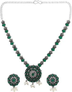 Efulgenz Indian Jewelry Sets for Women Crystal Stone Round Floral Necklace Sets with Faux Pearl Drop Dangle Earrings Choker Necklace Earrings Set Bohemian Jewelry Set for Women