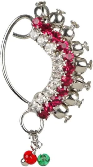 Efulgenz Indian Oxidized Jewelry Nose Ring Nath Nathani Nose Stud Pin Fake Nose Stud Ring Jewelry Wedding Faux Pearl Drop Pink Crystal Bollywood Bridal Nose Ring Stud Non Piercing Jewelry for Women