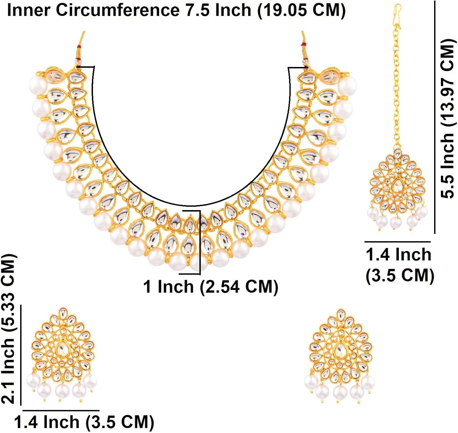 Efulgenz Kundan Necklace Indian Jewelry Kundan Crystal Faux Pearl Necklace Set Bollywood Wedding Choker Necklace Earrings Maang Tikka Bridal Set for Women