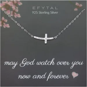EFYTAL Dainty Sterling Silver Sideways Cross Necklace, Baptism, Confirmation, First Communion Gift for Women, Christian Jewelry, Catholic Gift