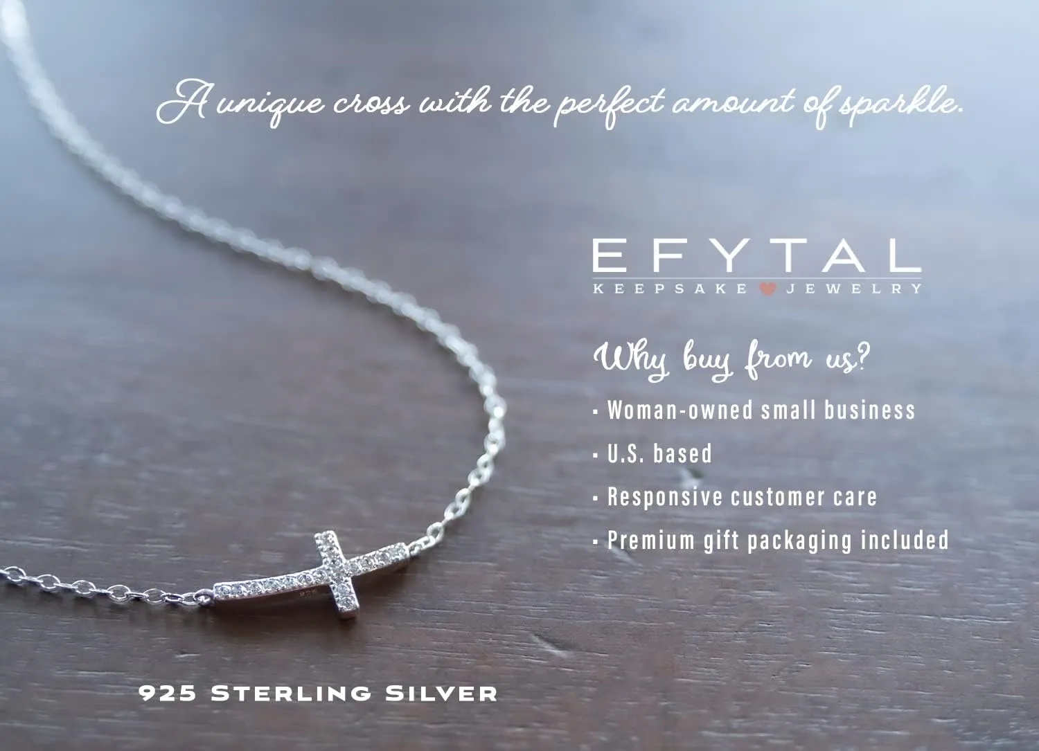 EFYTAL Dainty Sterling Silver Sideways Cross Necklace, Baptism, Confirmation, First Communion Gift for Women, Christian Jewelry, Catholic Gift