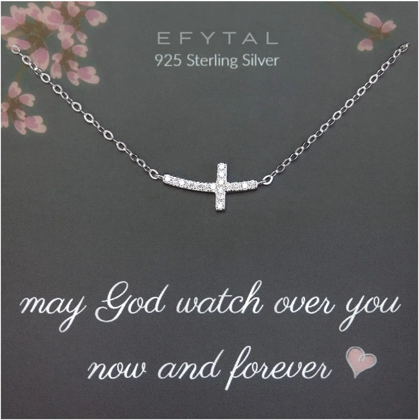 EFYTAL Dainty Sterling Silver Sideways Cross Necklace, Baptism, Confirmation, First Communion Gift for Women, Christian Jewelry, Catholic Gift