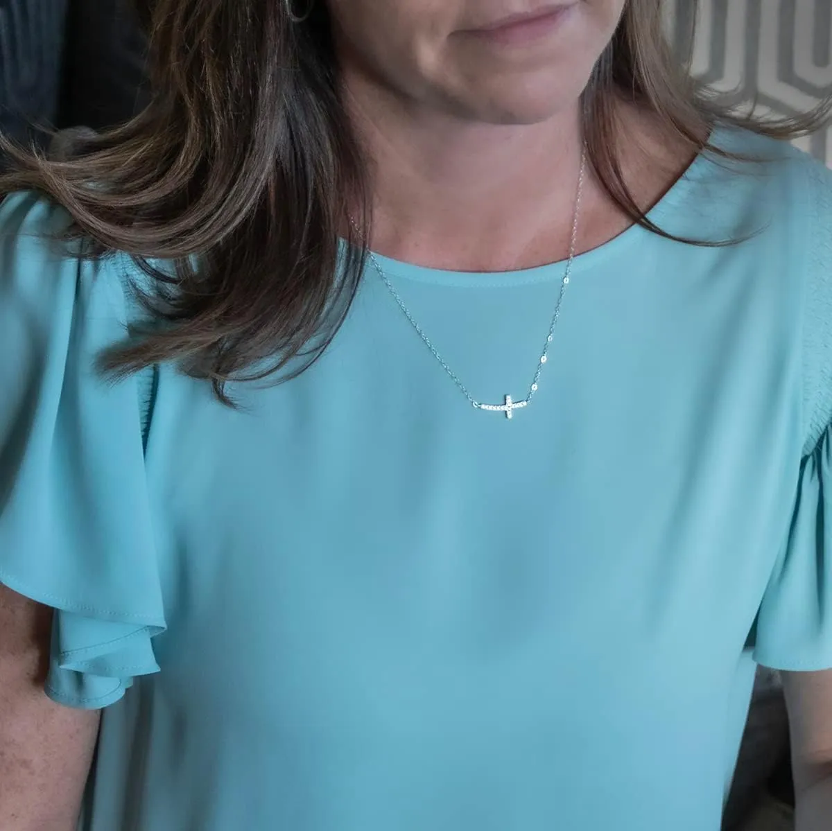 EFYTAL Dainty Sterling Silver Sideways Cross Necklace, Baptism, Confirmation, First Communion Gift for Women, Christian Jewelry, Catholic Gift