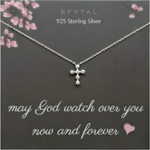 EFYTAL First Communion Gifts, Sterling Silver Dainty CZ Cross Necklace for Women, Confirmation Gifts for Teen, Baptism Gift for Women