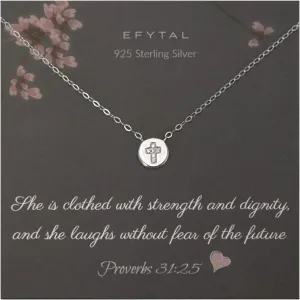 EFYTAL Sterling Silver CZ Cross Necklace, Confirmation Gift for Teen
