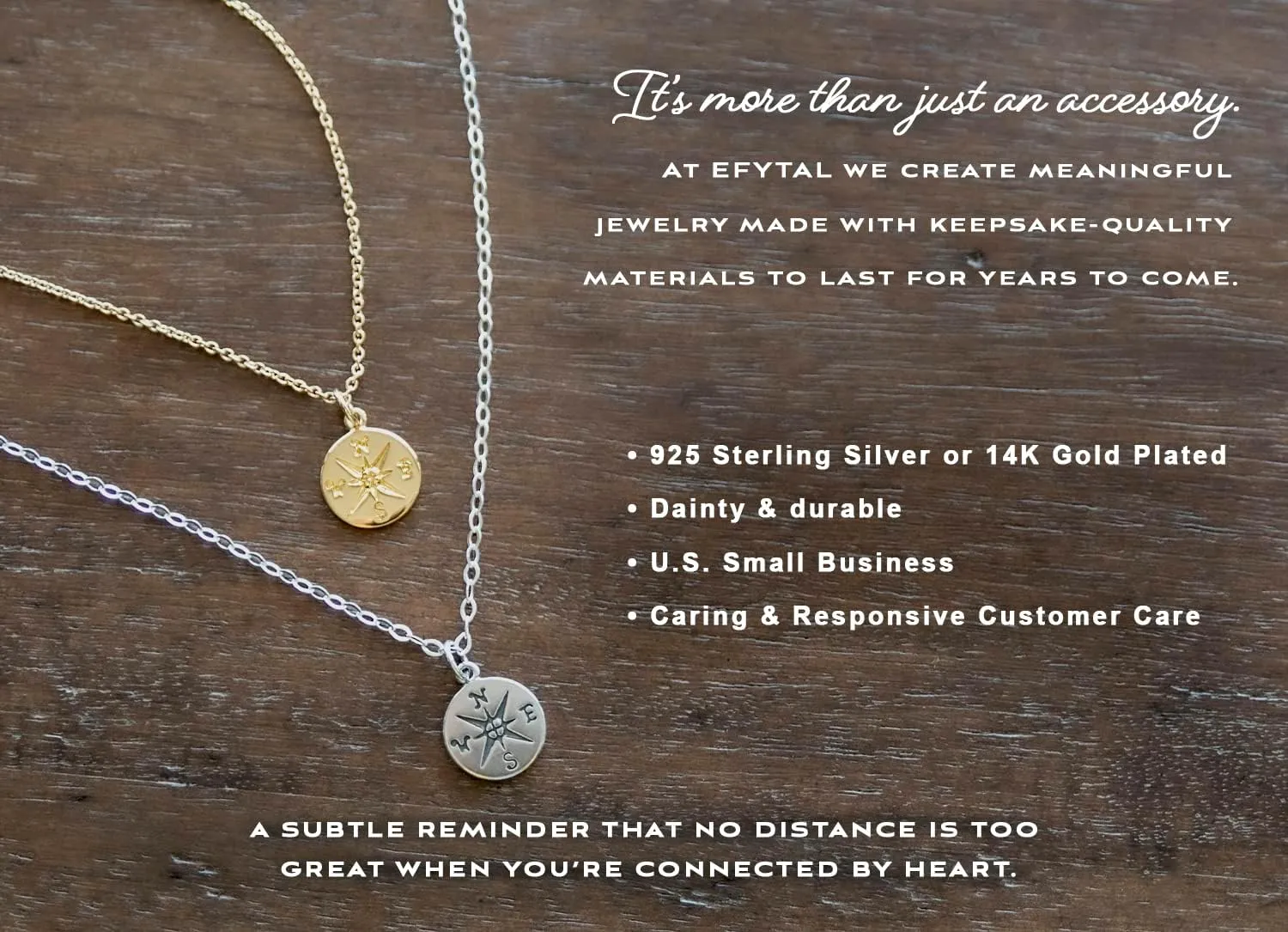 EFYTAL Sterling Silver or 14K Gold Plated Compass Necklace for Girlfriend|Women|Wife, Small Gifts for Friends, Best Friend Gift Ideas