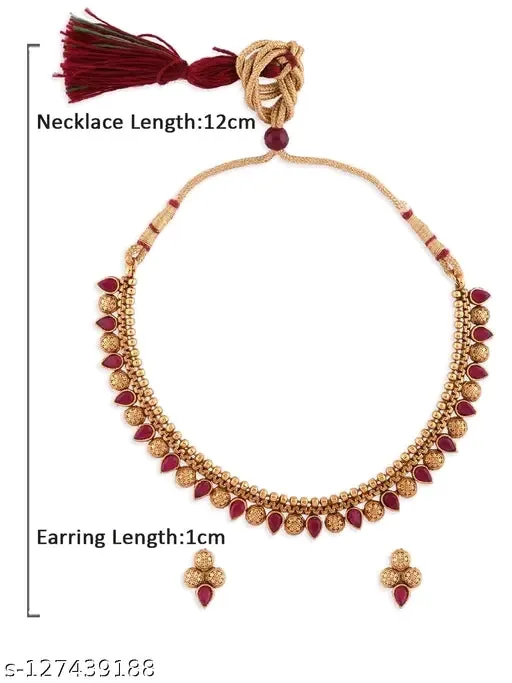 Elegant South Indian Bridal Jewelry Set - Gold Plated Choker Necklace with Earrings, Adjustable Maangalyam Set for Women &amp; Girls