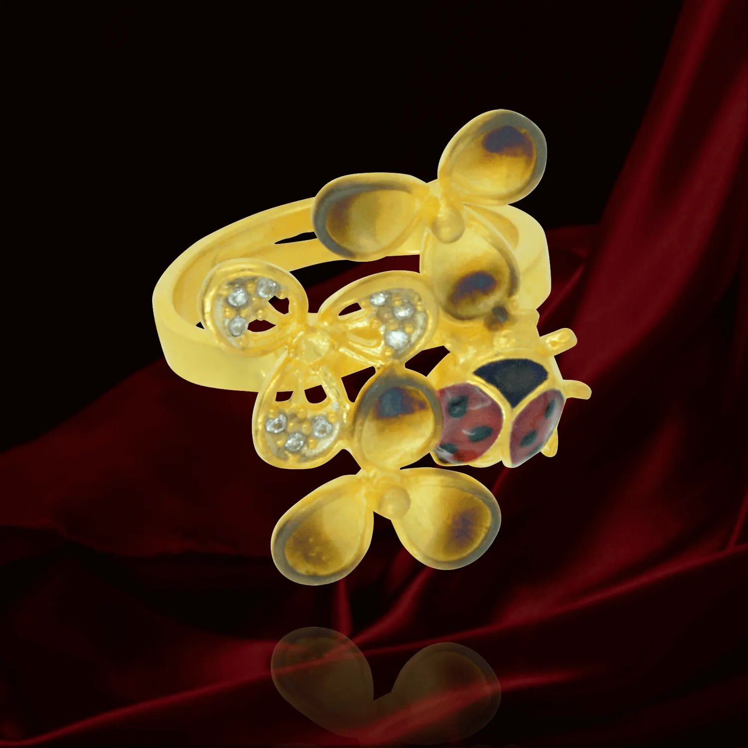 Ember Blossom Ring with Ladybug