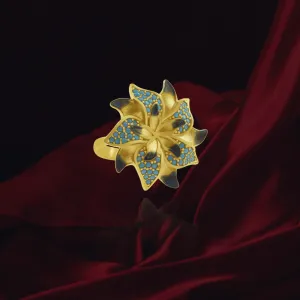 Ember Star Flower with Sparkling Blue Accents Ring