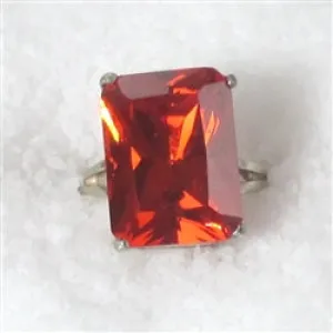 Emerald Cut Red Gemstone Padparascha Ring Size 7